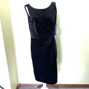 NWT Calvin Klein BLACK velvet sheath dress, twist-knot, V-back, size 12